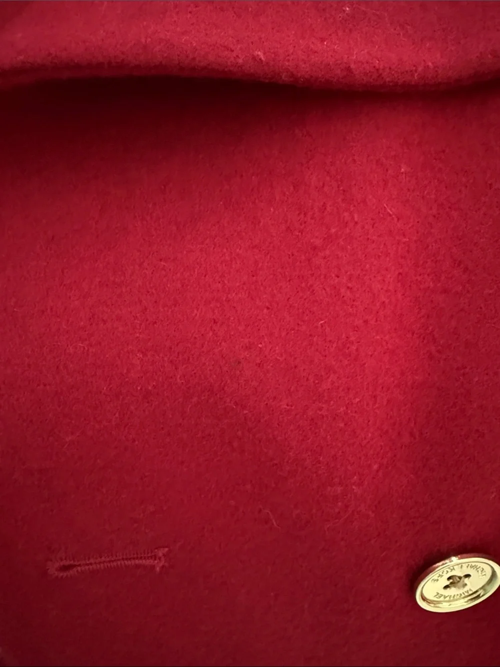 Michael Kors Womens Deep Red Wool Trench Coat with Gold Accents